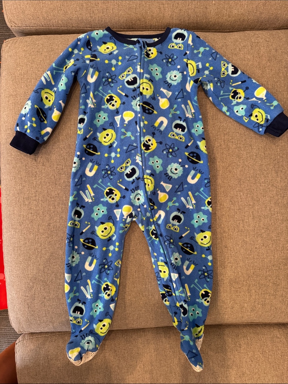 Kids Headquarters Blue Fleece Science-Themed One-Piece Footie Pajamas